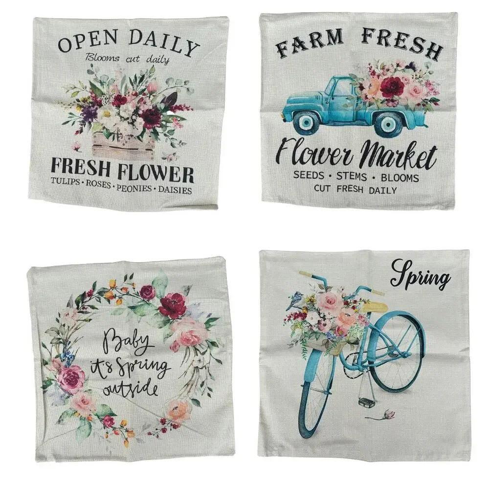 New YGEOMER Set Of 4 Fresh Flower Spring Linen Throw Pillow Cover Case 18